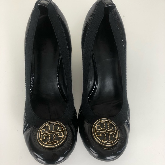 Tory Burch black leather wedges size 8 - Picture 2 of 8